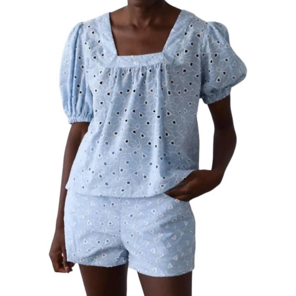 Never A Wallflower square neck blue eyelet top